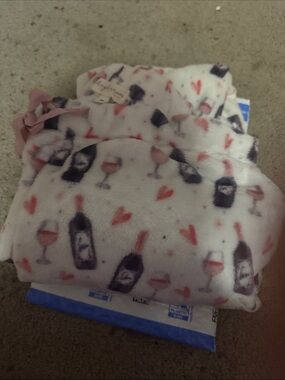 Plush White Wine Bottle & Glass Print Pajama Set